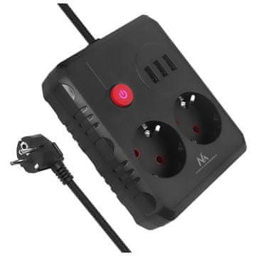 slomart Maclean produžni kabel 2x230V + 3xUSB, 3m, crni