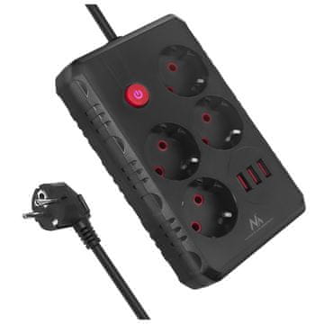 slomart Produžni kabel Maclean 4 utičnice + 3xUSB, 1.5m, crni