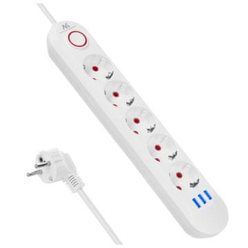 slomart Produžni kabel Maclean 5 utičnice + 3xUSB, 1.5m, bijeli