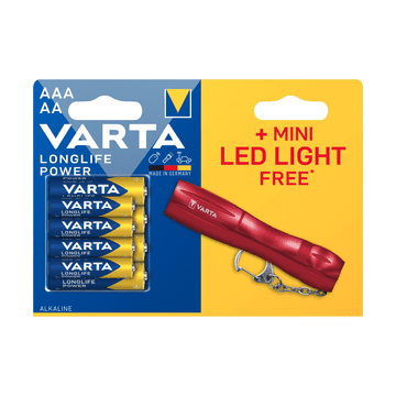 slomart Baterije Varta Longlife Power LR03/LR06 x4 + mini LED svjetiljka
