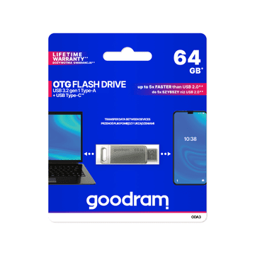slomart Goodram USB + USB-C 64GB Memorijski štapić srebrni