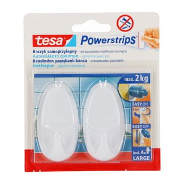 slomart Tesa Powerstrips Kuke za vješanje, 2 kom., ovalne, velike, bijele