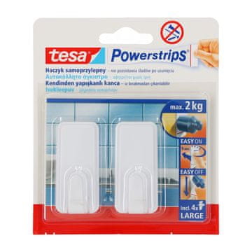 slomart Tesa Powerstrips Kuke za vješanje, 2 kom., pravokutne, velike, bijele