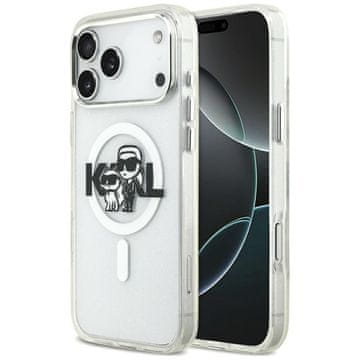 Karl Lagerfeld IML Glitter Karl & Choupette Sketch Logo MagSafe maskica za iPhone 17 Pro Max, prozirna