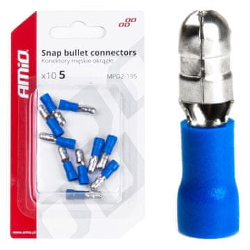 slomart Konektor izolirani AMiO, muški, okrugli 5 mm, 1,5-2,5 mm², 15 A, plavi, 10 kom