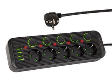 slomart Blow Produžni kabel PS-530S, 5 utičnica + 4xUSB + 1xUSB-C, 3m, crni