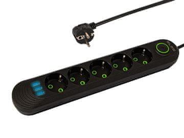 slomart Blow Produžni kabel PS-550, 5 utičnica + 3xUSB, 5m, crni