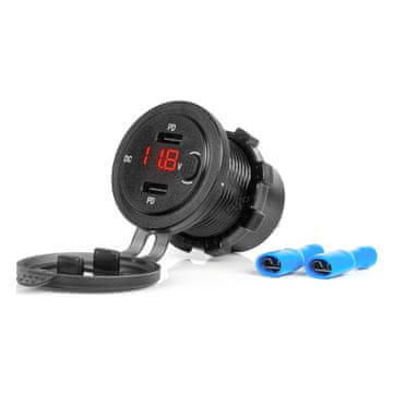 slomart Auto punjač AMiO, vodootporan, tester napona, prekidač, 2x USB-C, 12/24V