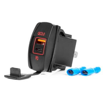 slomart Auto punjač AMiO, vodootporan, oblik brodice, USB+USB-C QC3.0, 12/24V