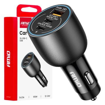 AMIO Auto punjač 2x USB-C + USB-A 12V 24V 100W -04371