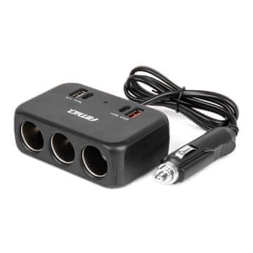 slomart AMiO Razdjelnik utičnice auto upaljača (3x utičnica, USB-A + USB-C QC 4.0)