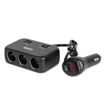 slomart AMiO Razdjelnik utičnice auto upaljača (3x utičnica, 2x USB-A, USB-C QC 4.0, prikaz napona)