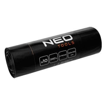 slomart NEO TOOLS vreće za građevinski otpad, crne, 240L, 10 kom, 60 mic
