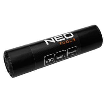 slomart NEO TOOLS vreće za građevinski otpad, crne, 240L, 10 kom, 45 mic