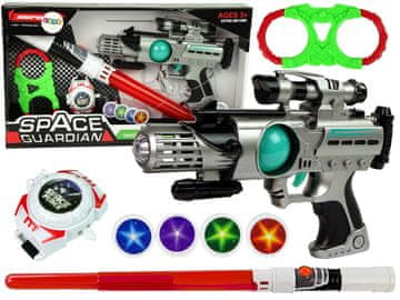 slomart Set svemirskog ratnika LEAN TOYS: laserski pištolj, svjetleći mač, lisice, lanser diskova