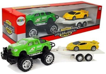 slomart Lean Toys Set vozila: Sportski automobil (žuti) i Terensko vozilo (zeleno) s prikolicom