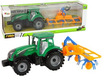 slomart LEAN TOYS Traktor sa sakupljačem, zeleni/narančasto-plavi, 24 cm