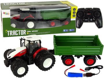 Traktor na daljinsko upravljanje s prikolicom 1:24 Crveno-zeleno