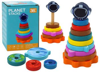 slomart LEAN TOYS Drvena Piramida Sorter sa Planetima - Edukativna Puzzle 10el.