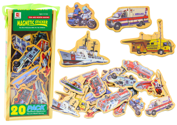 slomart Drveni magneti LEAN TOYS, vozila, brodovi, avioni, 20 komada