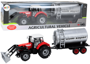 Poljoprivredni traktor bager s pogonom cisterne crveni