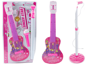 slomart LEAN TOYS Električna gitara Set s mikrofonom na baterije - Roza