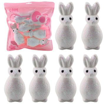 slomart LEAN TOYS Bijeli uskršnji zečići od stiropora, sa šljokicama, 6 komada