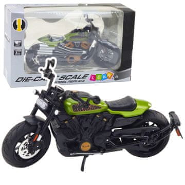 slomart LEAN TOYS Motocikl Chopper metalni, crni, zeleni detalji, 1:12