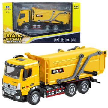 Huina Metalni kamion za smeće, pokretni, žuti 1:50