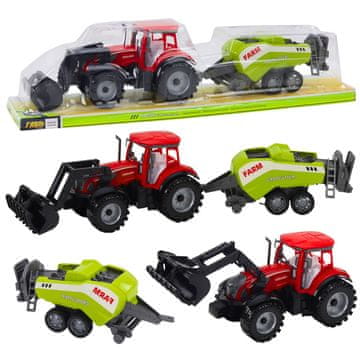 slomart LEAN TOYS Set traktora s utovarivačem i prešom za sijeno, crveni