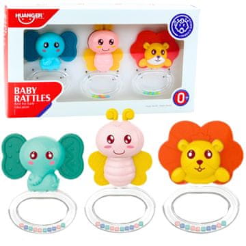 slomart Set grizača i sklopalica za bebu Lean Toys, životinje, 3 kom.