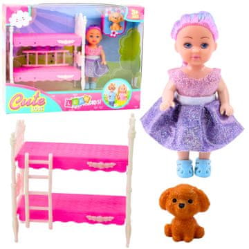 slomart Set mini lutke LEAN TOYS sa psićem i krevetom na kat