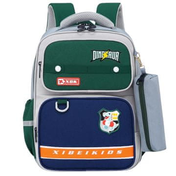 slomart Školska torba LEAN s dinosaurusom i pernicom, siva, 16L