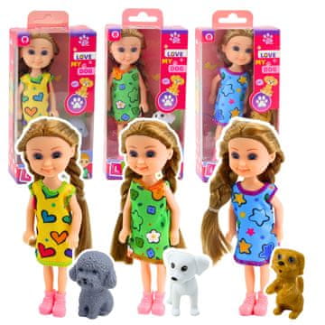 slomart Set LEAN TOYS: Mini lutka s psom, haljinica, 14,5cm