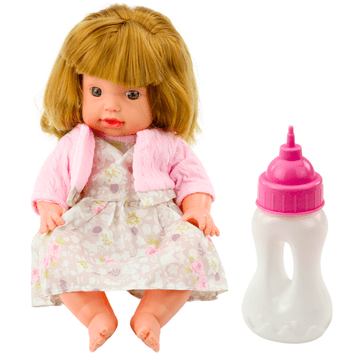 slomart LEAN TOYS lutka beba s bočicom za hranjenje, puder roza haljinica, zvukovi 30 cm
