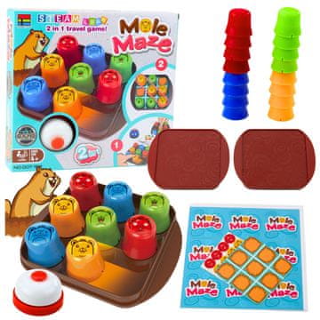 slomart LEAN TOYS Logična igra "Mole Maze" 2u1: Brzi pehari + Križić-kružić