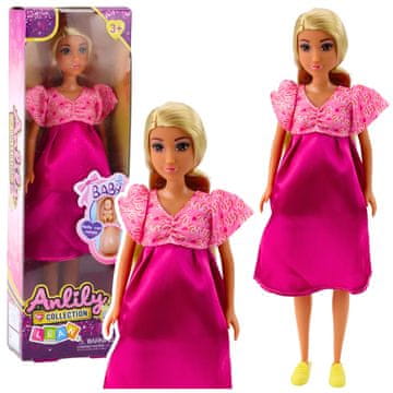 slomart LEAN TOYS Lutka Anlily - Trudna, roza satenska haljina