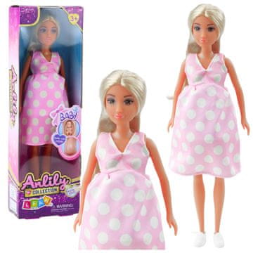 slomart LEAN TOYS Lutka Anlily - Trudna, svijetlo roza haljina s točkicama