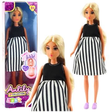 slomart Lutka LEAN TOYS Anlily trudna, haljina na crne i bijele pruge, beba