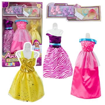 slomart Set za lutke Anlili: 3 haljine, cipele, torbica, krune, pribor