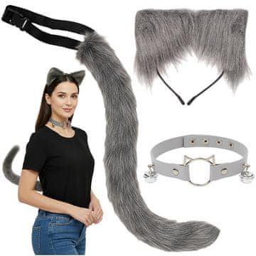 slomart Kostim mačka/lisica, 3-dijelni, sivi, Ruhhy (rep, uši, choker)
