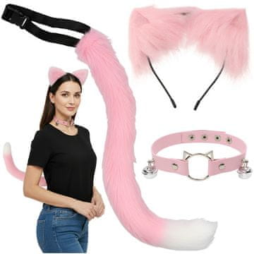 slomart Kostim mačka/lisica, 3-dijelni, ružičasti, Ruhhy (rep, uši, choker)