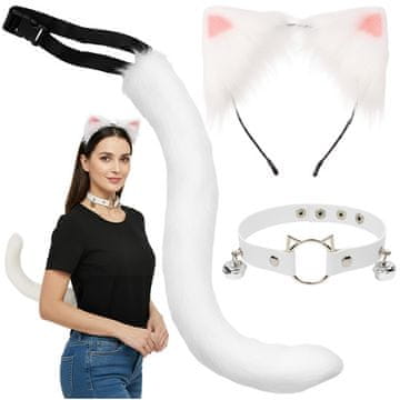 slomart Kostim mačka/lisica, 3-dijelni, bijeli, Ruhhy (rep, uši, choker)