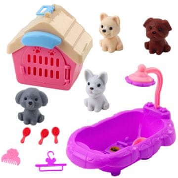 slomart Set za njegu životinja LEAN TOYS: kada, kućica, pribor, 4 kom.