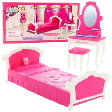 slomart Lean Toys set spavaće sobe za lutke (krevet, toaletni stolić, stolica)