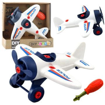 slomart Policijski avion LEAN TOYS DIY za sastavljanje s odvijačem