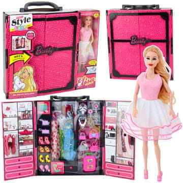 slomart Set LEAN TOYS Ružičasti ormar/garderoba za lutke s dodacima