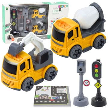 slomart Prometni set LEAN TOYS Čunjevi i semafor s autićima 1:16, svjetlima i zvukovima