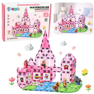 slomart Magnetne kocke 'Dvorac vila' sa bojama i kartama za slikanje, roze, 80 el.