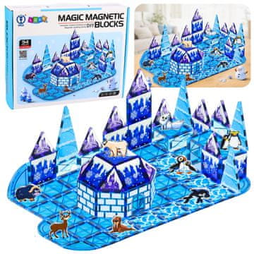 slomart LEAN TOYS Kocke Magnetske Ledeno Kraljevstvo, plave, 94 komada